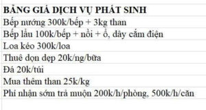BẢNG GIÁ DỊCH VỤ